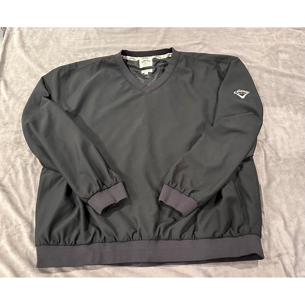 Callaway Golf Mens XL Black V-Neck Windbreaker Pullover Microfiber Jacket